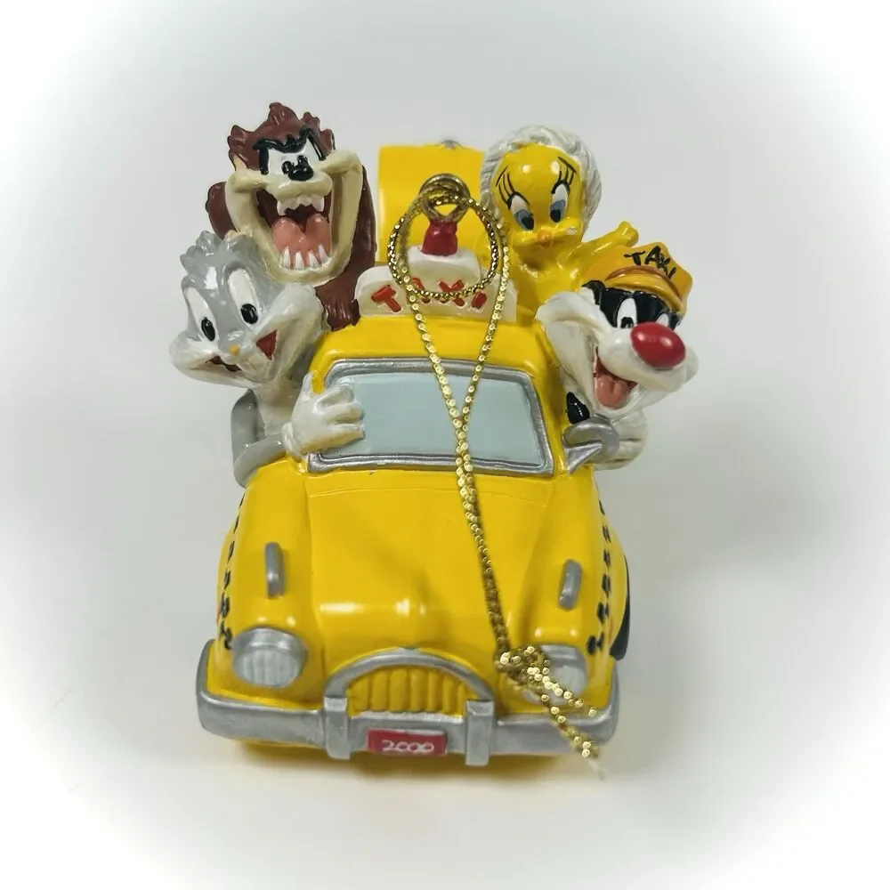 Warner Bros Looney Tunes NYC Taxi Yellow Cab Christmas Ornament 2000 RARE Bugs